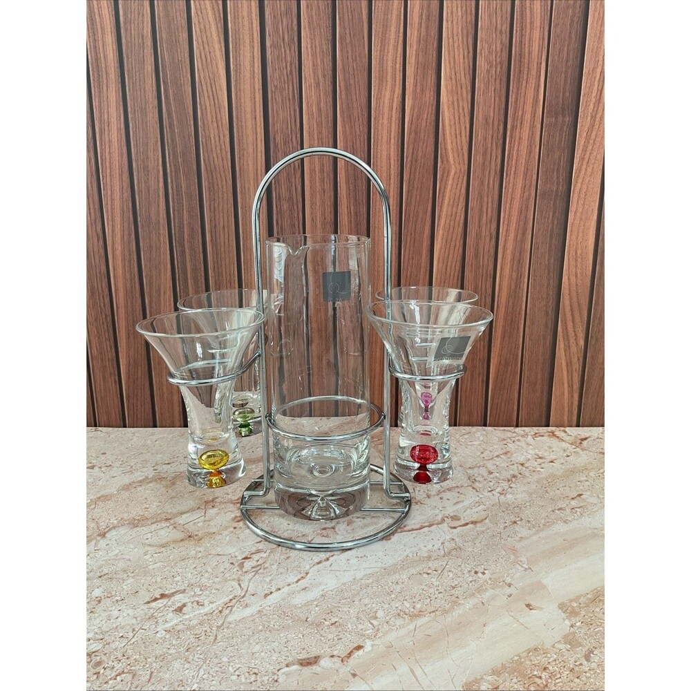 Vintage Circleware Bar Set 4 Cordial/Shot Glasses/Mixer &Stand Handblown Bubbles